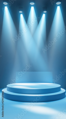 Blue stage with spotlights