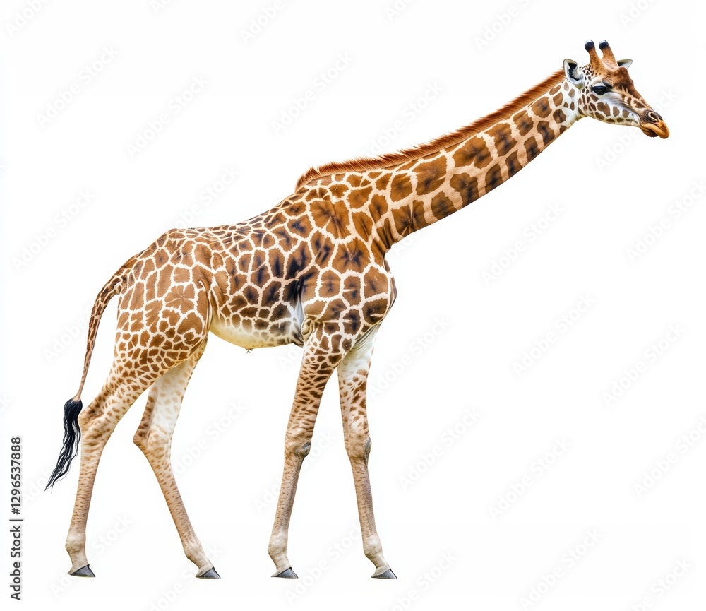 Naklejka premium Giraffe walking gracefully on a plain background