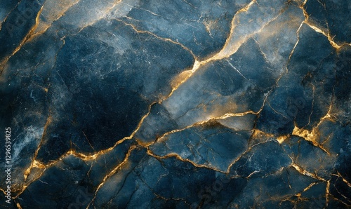 Artistic close-up of textured marble patterns in rich shades of blue and gold, softly illuminated to emphasize their natural elegance