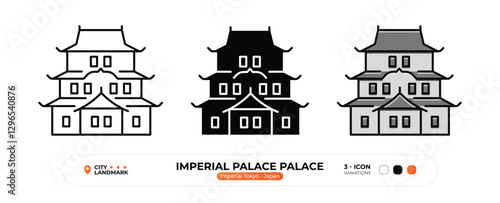 Imperial Palace Palace  Line Icon. Imperial Tokyo, Japan , Color Symbol, Chill Out Sign, Editable Stroke.