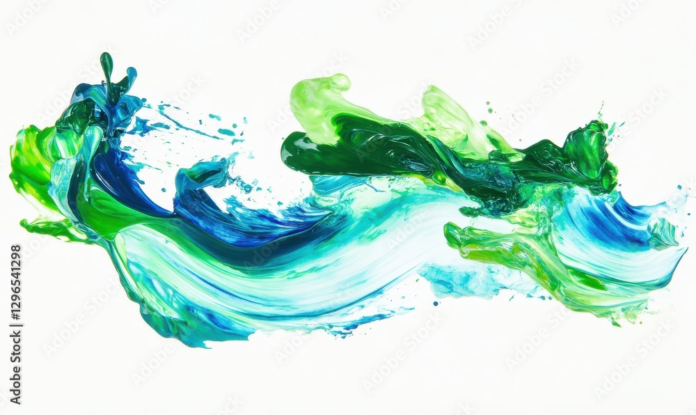 Abstract splash of vibrant green and blue paint in mid-motion, creating a dynamic and energetic composition on a smooth white background . Abstract splash of vibrant green and blue paint in mid-motion, creating a dynamic and energetic composition on a smooth white background .