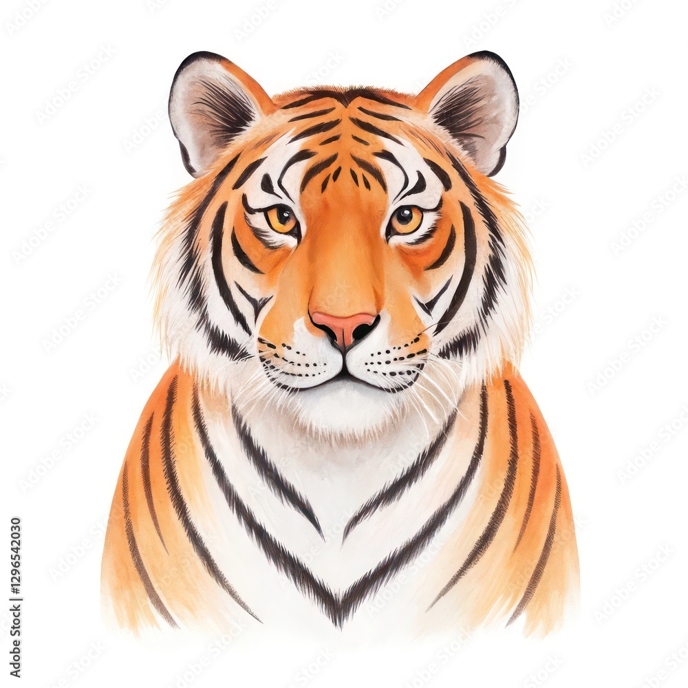 Fototapeta premium a close-up illustration of a majestic tiger. The tiger's face is detailed with vibrant orange and black stripes