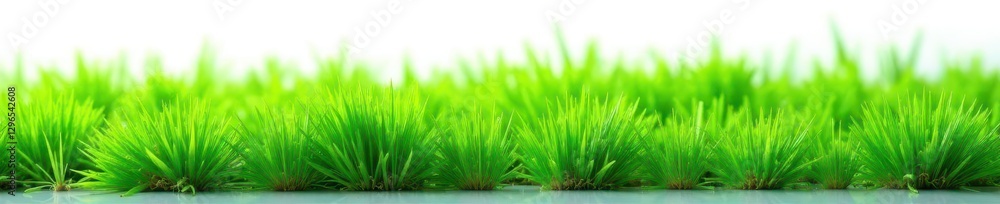 Vibrant emerald green grass patch, sharply defined against white , stem, organic Vibrant emerald green grass patch, sharply defined against white , stem, organic