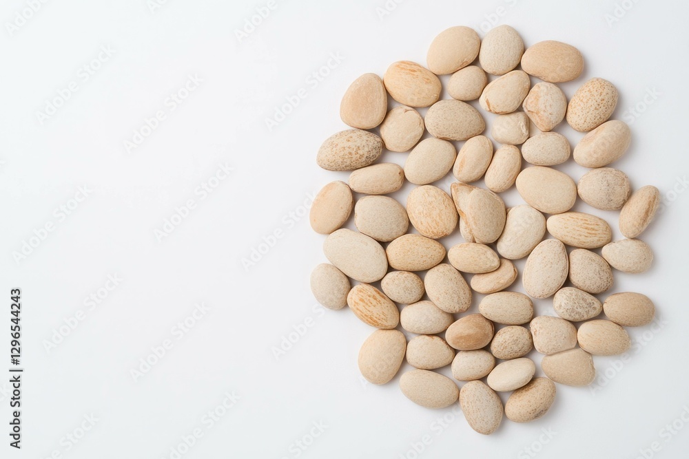 Natural smooth white pebbles arranged in a circle on a light background, ideal for wellness, relaxation, and spa themed projects Natural smooth white pebbles arranged in a circle on a light background, ideal for wellness, relaxation, and spa themed projects