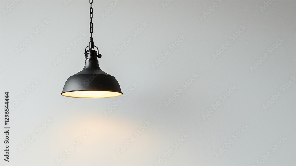 Obraz premium A stylish pendant light fixture with an industrial design, hanging against a bright white background in high-definition sharpness.