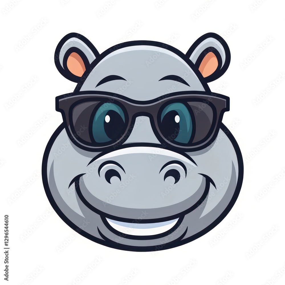 a cartoon hippopotamus with a cool and friendly expression, wearing sunglasses. The hippo has a big smile, with bright blue eyes, and is depicted in a playful and approachable style. a cartoon hippopotamus with a cool and friendly expression, wearing sunglasses. The hippo has a big smile, with bright blue eyes, and is depicted in a playful and approachable style.