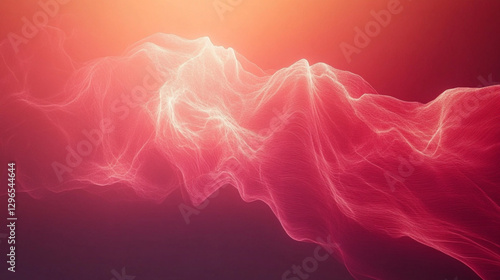 A pink and white wave of light with a red background