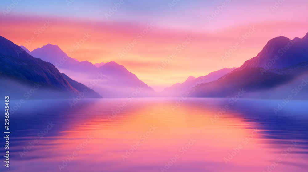 Tranquil scene of a flowing river in a mountainous valley, early sunrise glow illuminating misty Tranquil scene of a flowing river in a mountainous valley, early sunrise glow illuminating misty