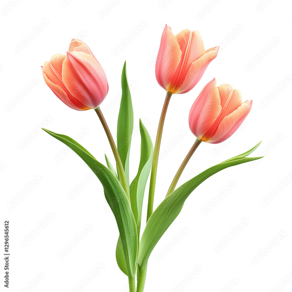 Fresh tulips bush, cut out on white or transparent background Fresh tulips bush, cut out on white or transparent background