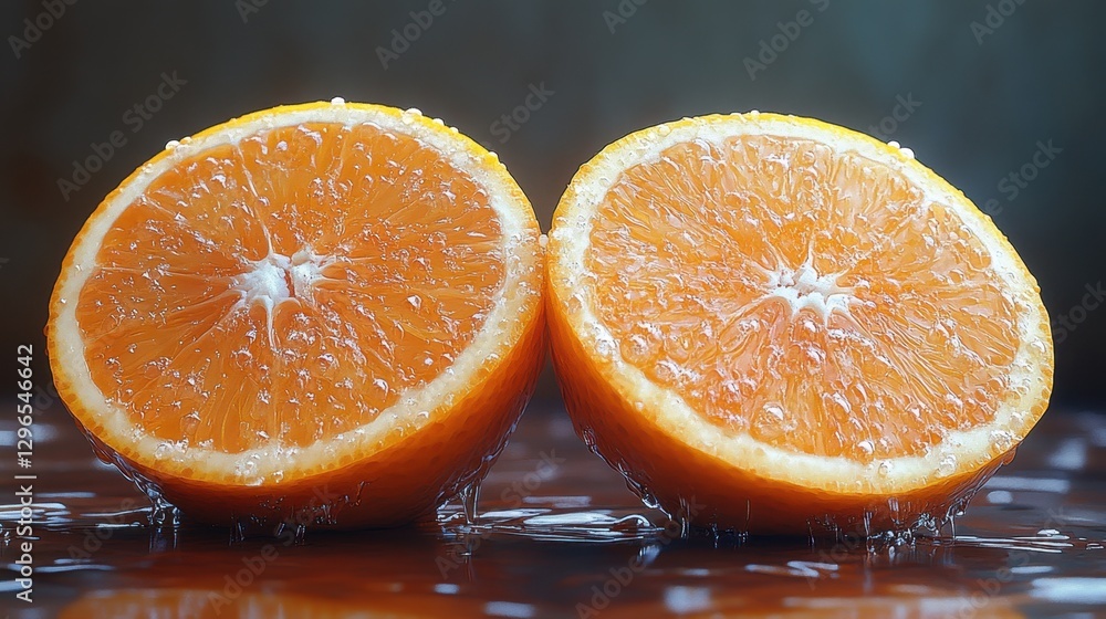 Close-up of a freshly cut orange, juicy and vibrant, ultra-realistic Close-up of a freshly cut orange, juicy and vibrant, ultra-realistic