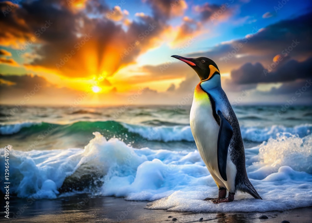 Obraz premium King Penguin Double Exposure: Volunteer Point, Falkland Islands Wildlife