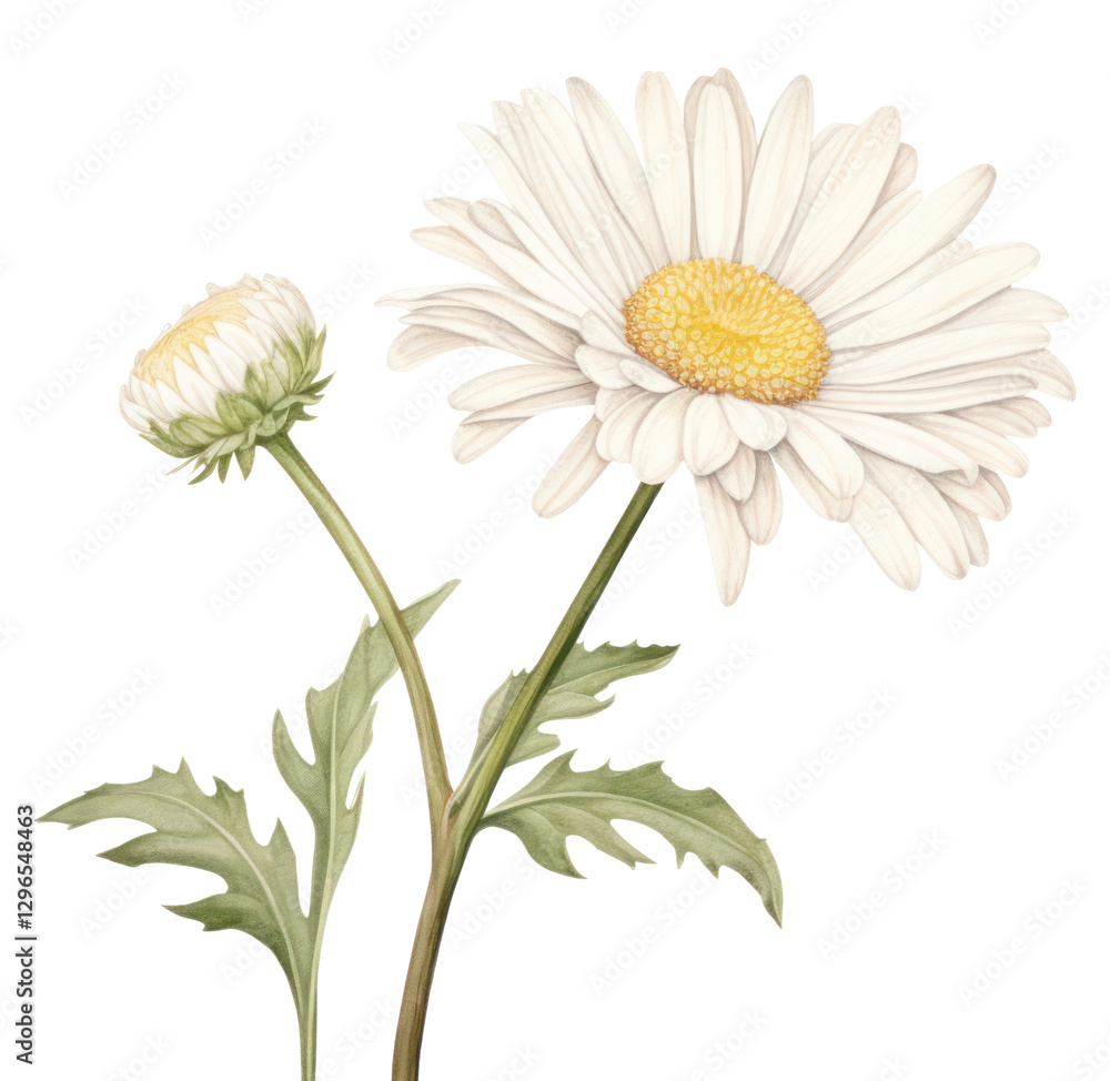 Fototapeta premium PNG Botanical illustration daisy flower plant white.