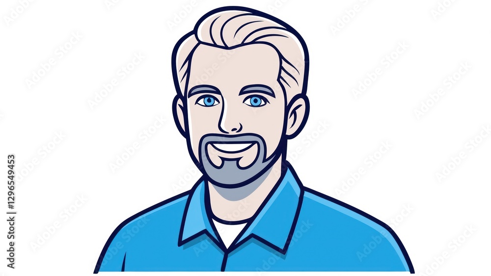 illustration of smiling man with a beard looking directly at the camera, he wears blue shirt illustration of smiling man with a beard looking directly at the camera, he wears blue shirt