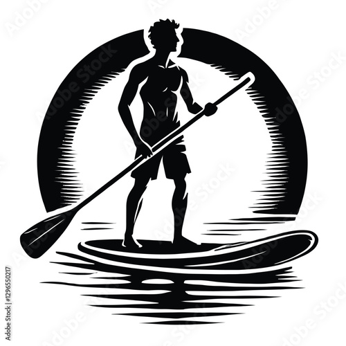 Paddleboard Silhouette on Calm Water