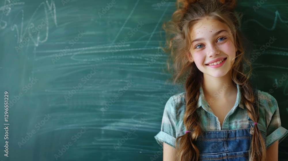 Smiling Girl in front of a Chalkboard Smiling Girl in front of a Chalkboard