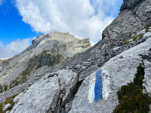 Alpine peak Barglen Schiben (2669 m) above the Tannensee lake (or Tannen lake) and in the Uri Alps mountain massif, Melchtal - Canton of Obwalden, Switzerland (Kanton Obwald, Schweiz) photo