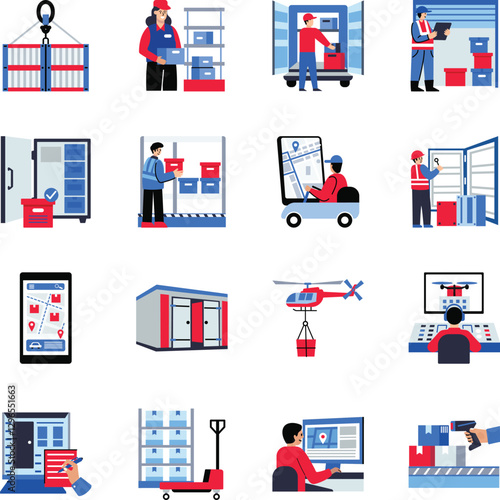 Bundle of Flat Style Shipment Icons 

