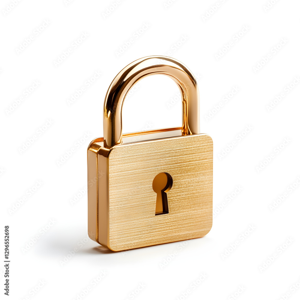 Naklejka premium Shiny metallic lock against a white background representing security privacy and protection