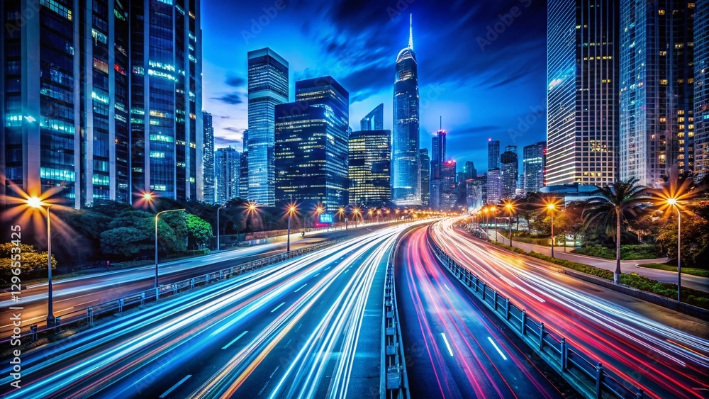 Naklejka premium Long Exposure City Lights at Night - Urban Nightscape Photography