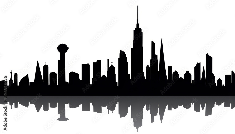 Obraz premium Futuristic city silhouette at evening, innovative dreamscape