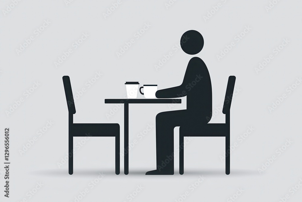 Fototapeta premium Decaf coffee. Minimalist silhouette of a person sitting at a table with a cup.