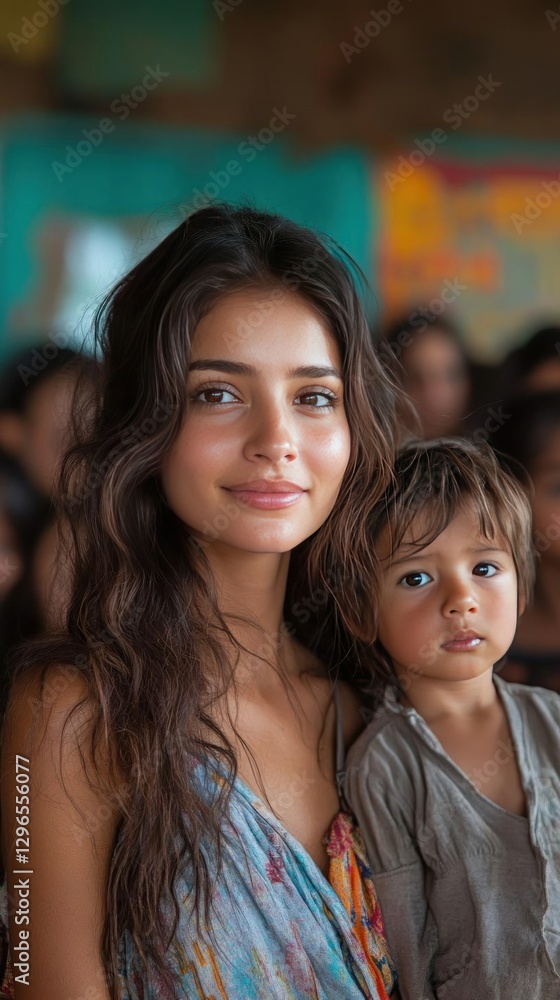 Obraz premium Beautiful Woman with Child, Warm Embrace, Motherhood
