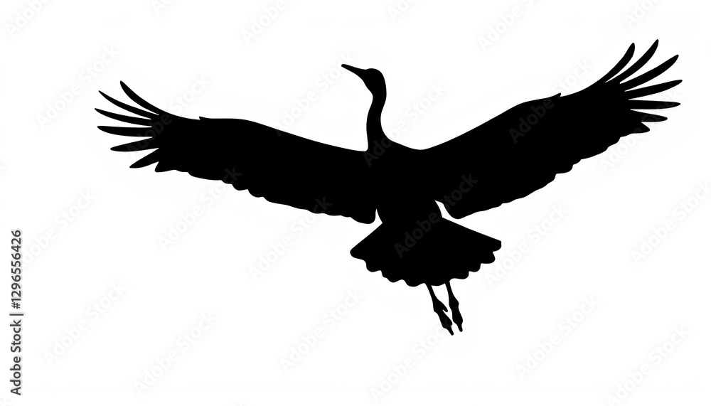 Fototapeta premium Elegant black crane flying against white background, grace in motion