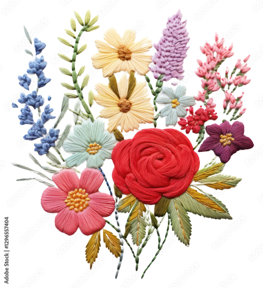 PNG Bouquet of flowers in embroidery style pattern inflorescence arrangement. PNG Bouquet of flowers in embroidery style pattern inflorescence arrangement.