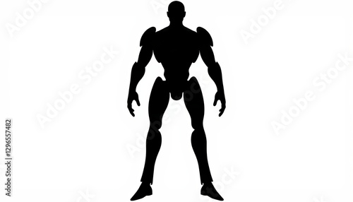 Futuristic robot silhouette standing tall against a white background, innovation