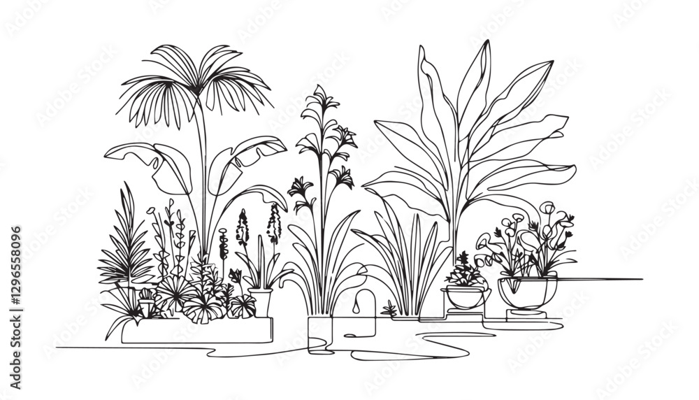 custom made wallpaper toronto digitalContinuous one single minimal line drawing garden