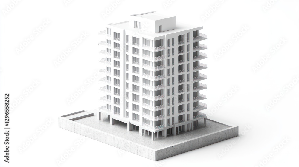 3D Model of a Modern Apartment Building on a White Background 3D Model of a Modern Apartment Building on a White Background