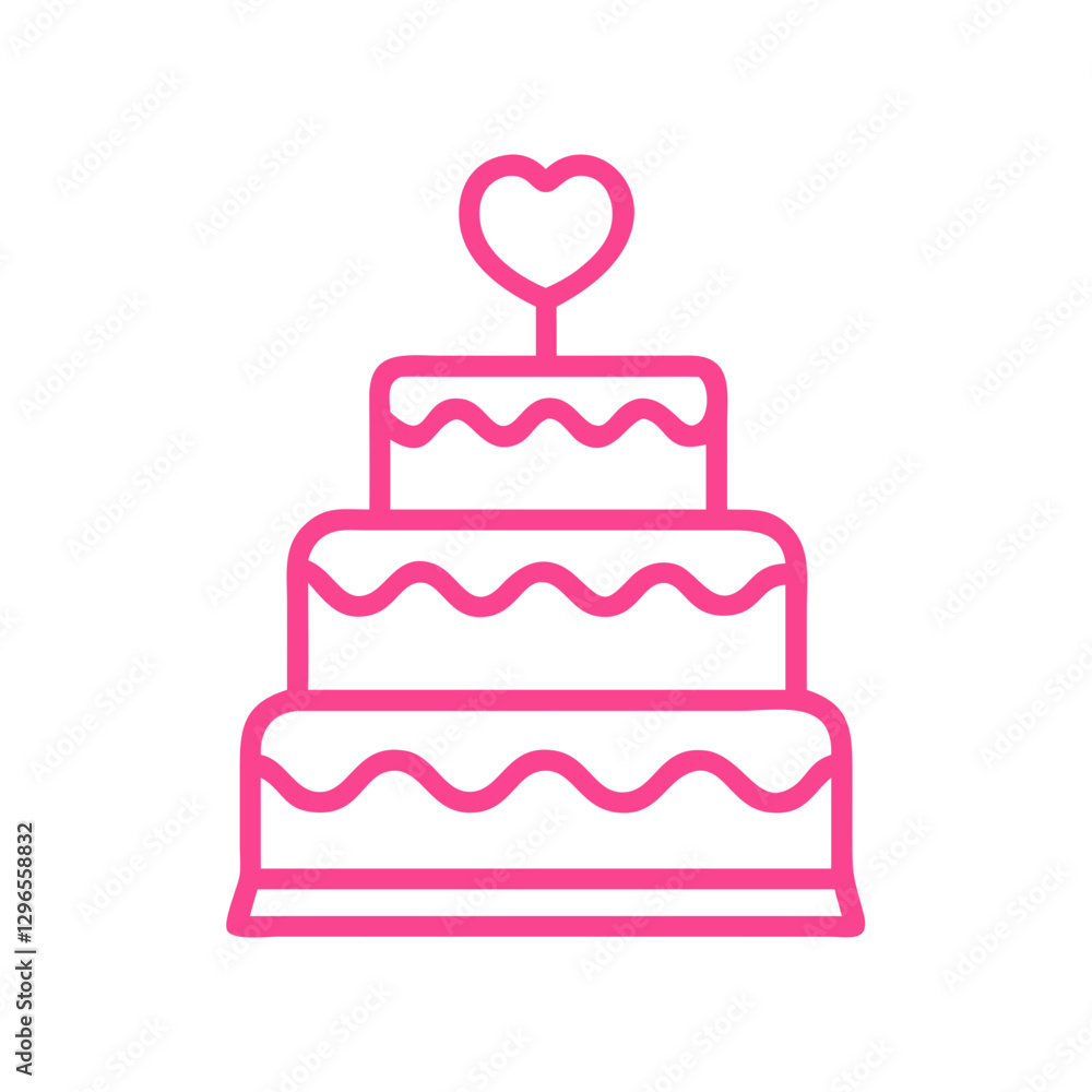 Wedding cake icon with minimalist design and bright pink outline
Wedding cake icon with minimalist design and bright pink outline