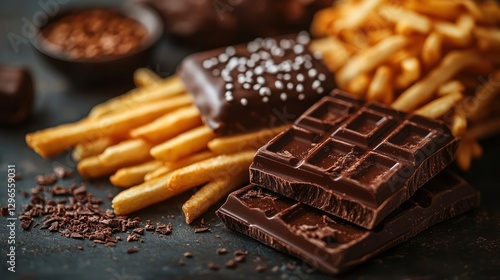 Chocolate, fries, cocoa, dark, table, unhealthy, food, delicious, snack, cravings photo