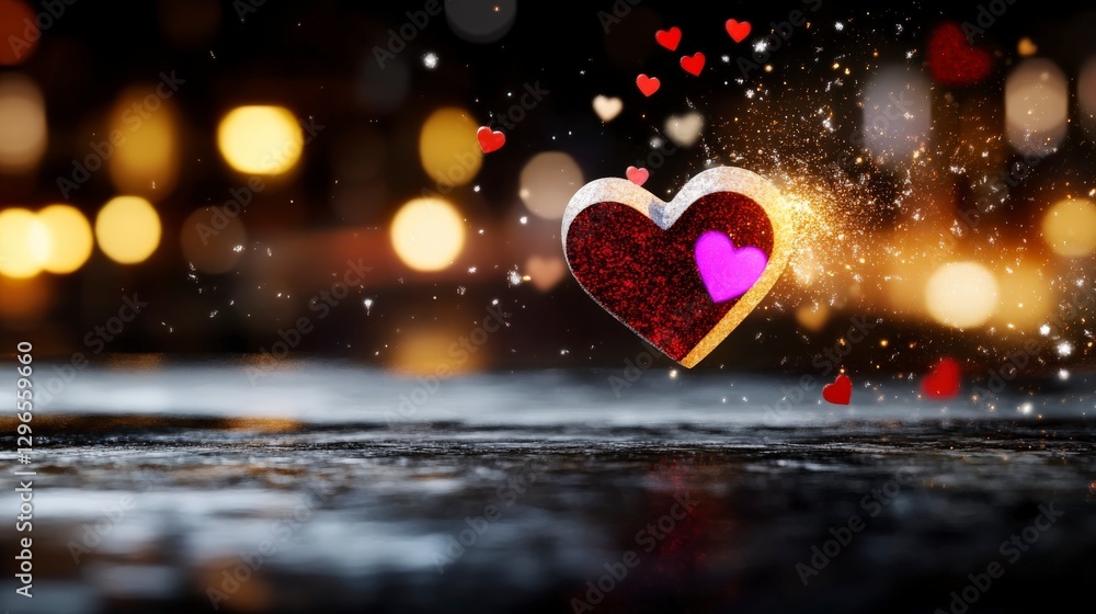 Heart Shaped Sparkling Love Symbol with Colorful Hearts on a Blurred Background Heart Shaped Sparkling Love Symbol with Colorful Hearts on a Blurred Background