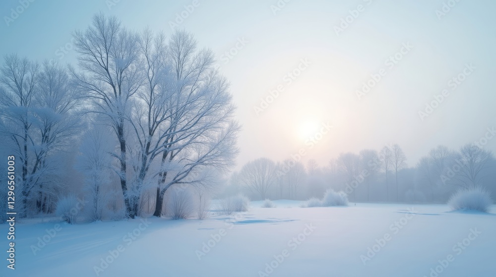 A serene winter landscape with frosted trees and soft sunlight, evoking calm and tranquility. Ideal for winter themes, nature, and seasonal design projects. A serene winter landscape with frosted trees and soft sunlight, evoking calm and tranquility. Ideal for winter themes, nature, and seasonal design projects.