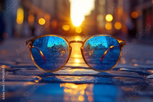 Wallpaper Mural 
Sunglasses in a transparent frame lying on a modern concrete table.

 Torontodigital.ca
