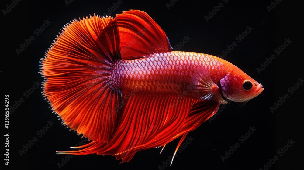 Closeup a red siamese fighting fish swimming rhythmic isolated on black background. AI generated Closeup a red siamese fighting fish swimming rhythmic isolated on black background. AI generated