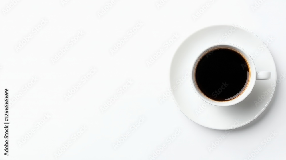 A top-down view of a simple, elegant cup of black coffee on a plate against a plain white background, Ideal for articles or designs related to coffee culture, relaxation, or morning routines, A top-down view of a simple, elegant cup of black coffee on a plate against a plain white background, Ideal for articles or designs related to coffee culture, relaxation, or morning routines,