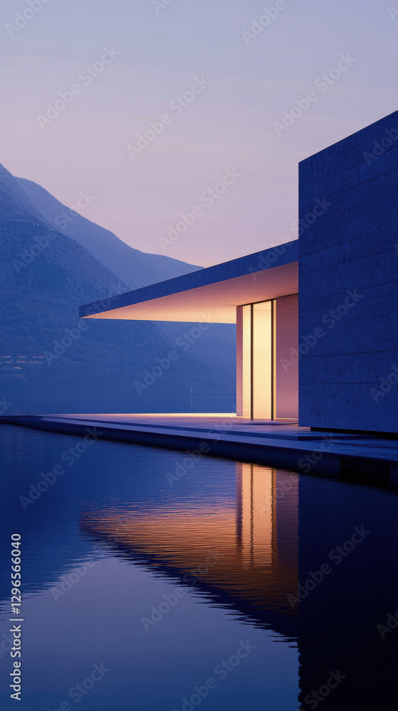 Fototapeta premium Modern architecture at sunset, reflected in water