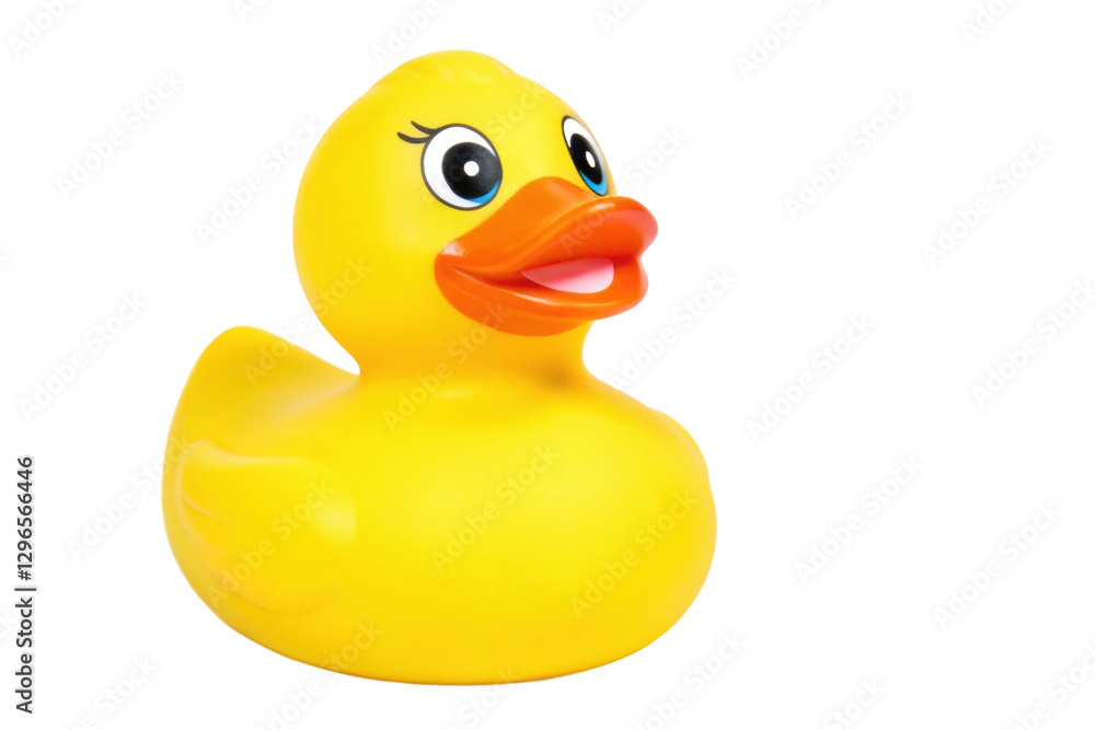 Bright yellow rubber duck toy designed for children to enjoy during bath time and swimming fun, cut out Bright yellow rubber duck toy designed for children to enjoy during bath time and swimming fun, cut out