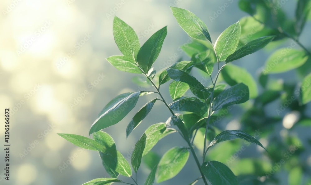 Leafy green plants against a serene backdrop, symbolizing nature's purity and fresh living.