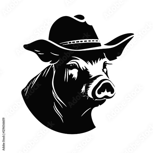 pig head with cowboy hat vector