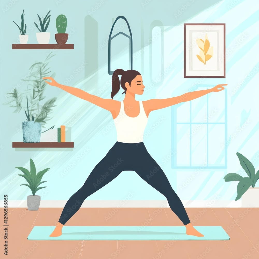Fototapeta premium Warrior Pose in Home Gym
