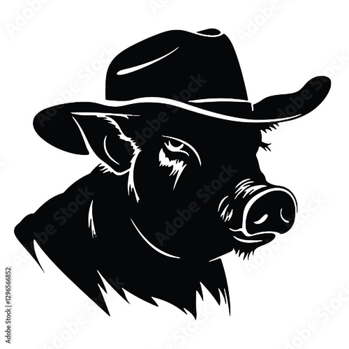 pig head with cowboy hat vector