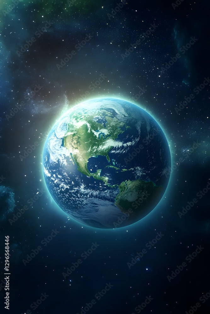 Fototapeta premium Softly Glowing Earth Floating Peacefully in Starry Universe