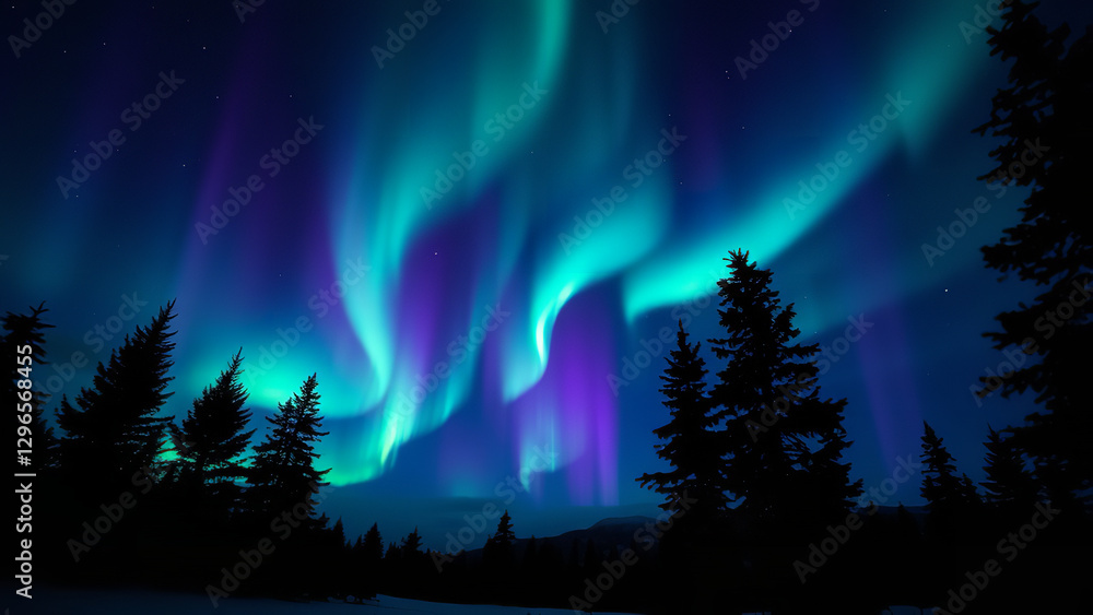 Fototapeta premium Celestial Tapestry: Aurora Borealis Paints the Night Sky
