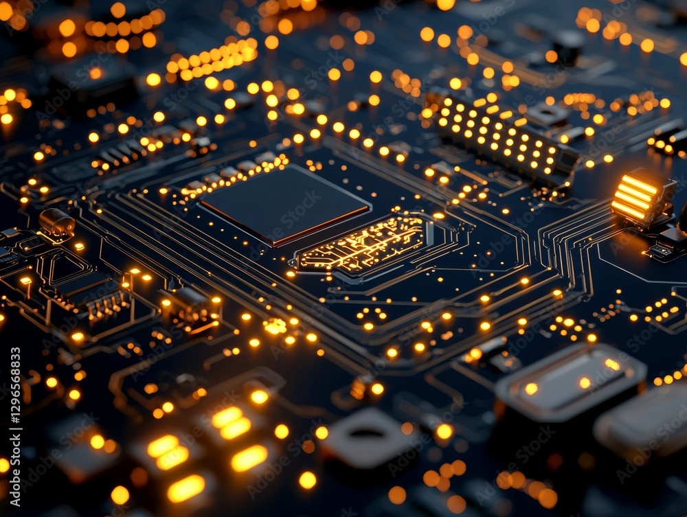 Obraz premium Illuminated Circuit Board Close-Up Technology Lab Close-Up Photography High-Tech Environment Macro View Digital Innovation
