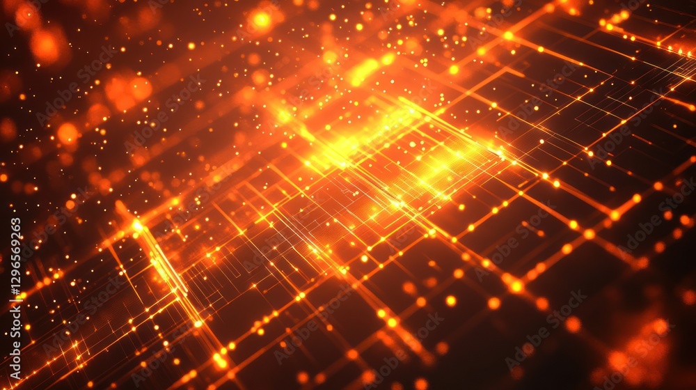 Obraz premium Abstract glowing network, orange, digital art, background, technology, modern, futuristic, design, possible use in product promo
