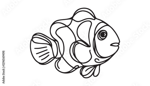 Continuous one single minimal line drawing goldfish