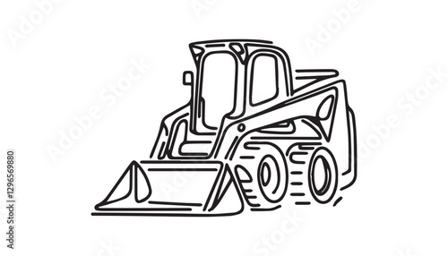 Continuous one single minimal line drawing bulldozer